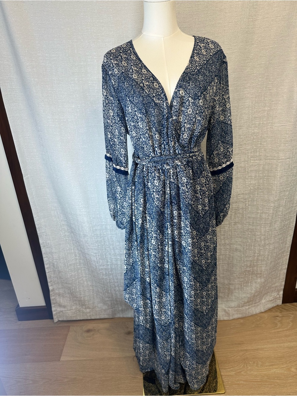 California Moonrise, Cottagecore, Festival, Blue Floral Wrap Dress